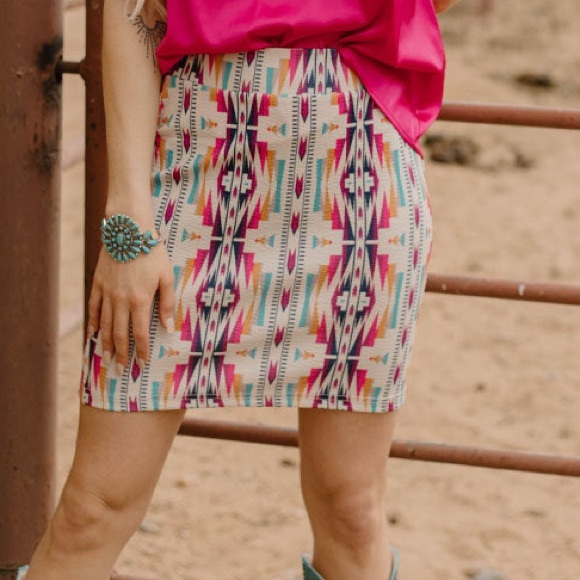 Sterling Kreek Dresses & Skirts - Tribal Print Mini Skirt in Pink & Teal